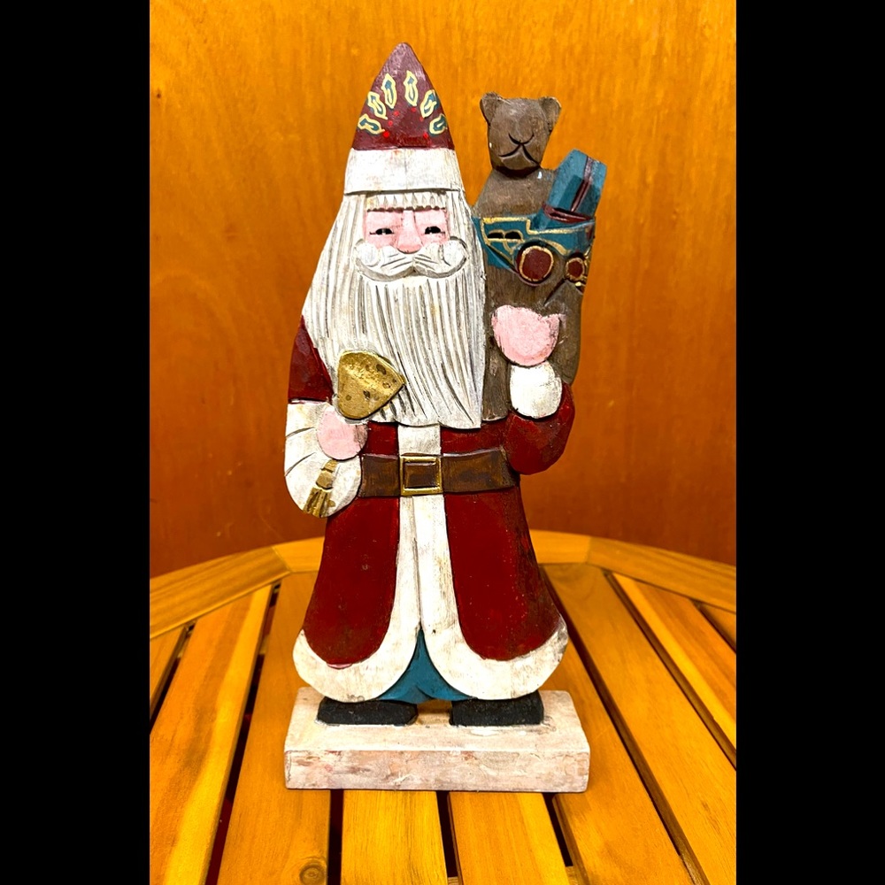 Vintage Wooden Folk Art Santa Decoration